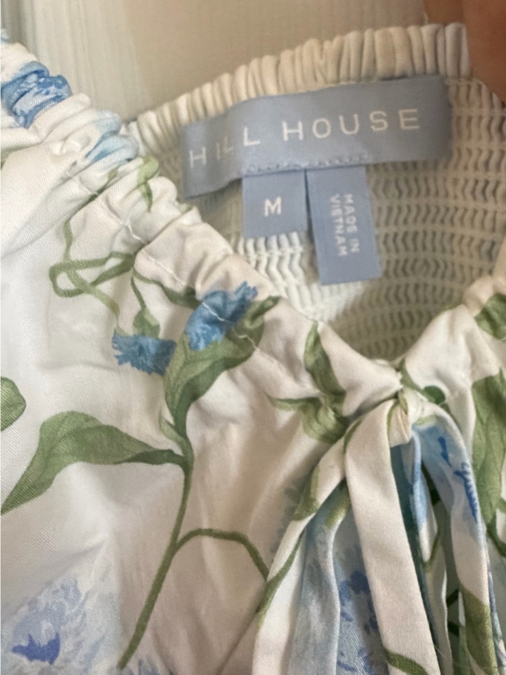 Hill House White Floral Tie-Neck Blouse - Blue & Green Botanical Print